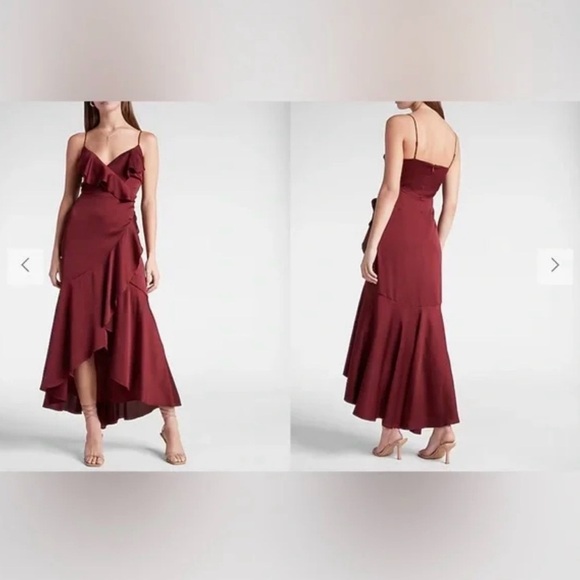Express NWT High Low Satin Ruffle Sleeveless Burgundy Dress XL - Picture 2 of 6